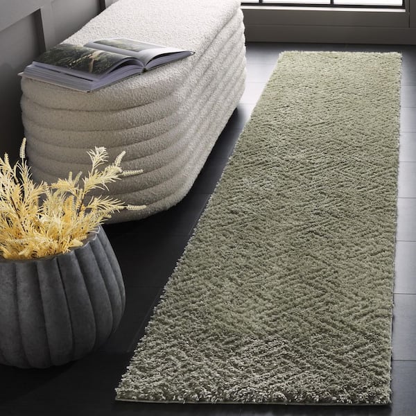 Tahoe Shag 2 ft. x 11 ft. Sage Solid Geometric Runner Rug
