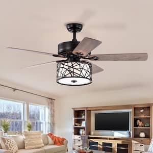 52 in. indoor Matte Black Ceiling Fan with Remote Control and Reversible Motor