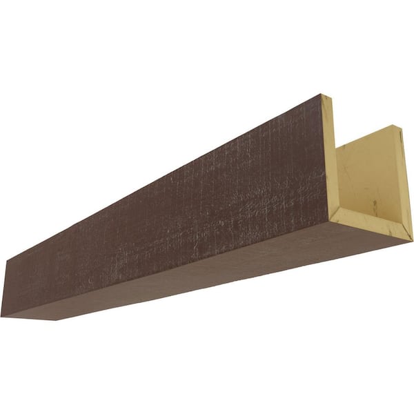 Ekena Millwork 6 in. W x 6 in. H x 8 ft. L 3-Sided (U-beam) Rough Cedar Endurathane Faux Wood Ceiling Beam, Aged Pecan