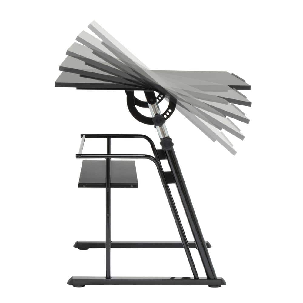 Contemporary Black Wood Adjustable Drafting Table with Storage