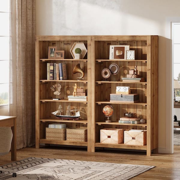 Eulas 70.9 in. Tall Brown Solid Wood Open Bookcase with 5 Shelves, Rustic Freestanding Bookshelf for Storage