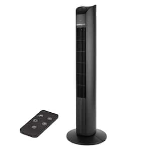 5 in. 3 Speed Desk Fan 36 in. Black Oscillating Tower Fan Portable, Remote Control, Quiet, 8 Hr Auto Off