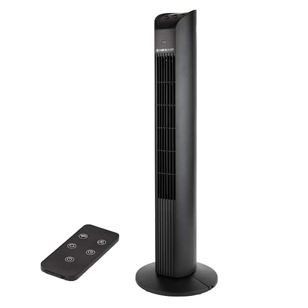 The Plumber's Choice 5 in. 3 Speed Desk Fan 36 in. Black Oscillating Tower Fan Portable, Remote Control, Quiet, 8 Hr Auto Off