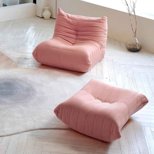 Magic Home 2-Piece Anti-Skip Bean Bag Teddy Velvet Top Thick Seat Living Room Lazy Sofa in Pink (1-Seater plus Ottoman)