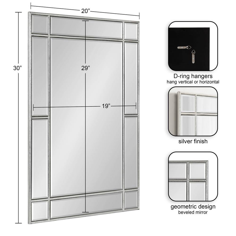 Silver Rectangular Wood Vanity Wall Mirror 20 x 30