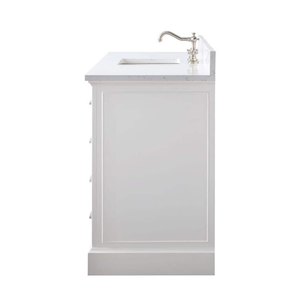 Thompson 60" White Solid Wood Single Bathroom Vanity with Engineered Stone Top