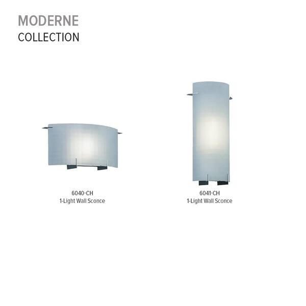 Designers Fountain - Moderne 14.25 in. 1-Light Chrome Contemporary Wall Sconce with Frosted Glass Shade, T3 Bulb Included