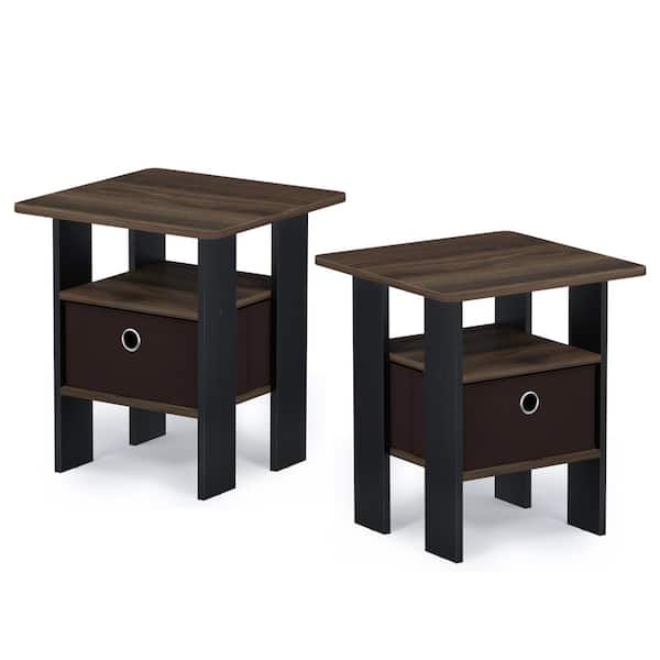 Furinno Andrey 17.5 in. Columbia Walnut End Table Nightstand with Bin Drawer (Set of 2)