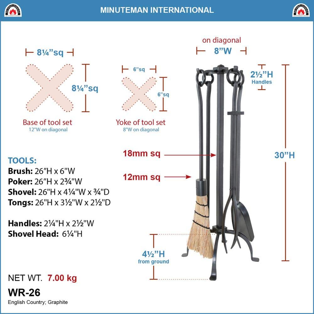 Graphite Wrought Iron 32" English Country Fireplace Tool Set
