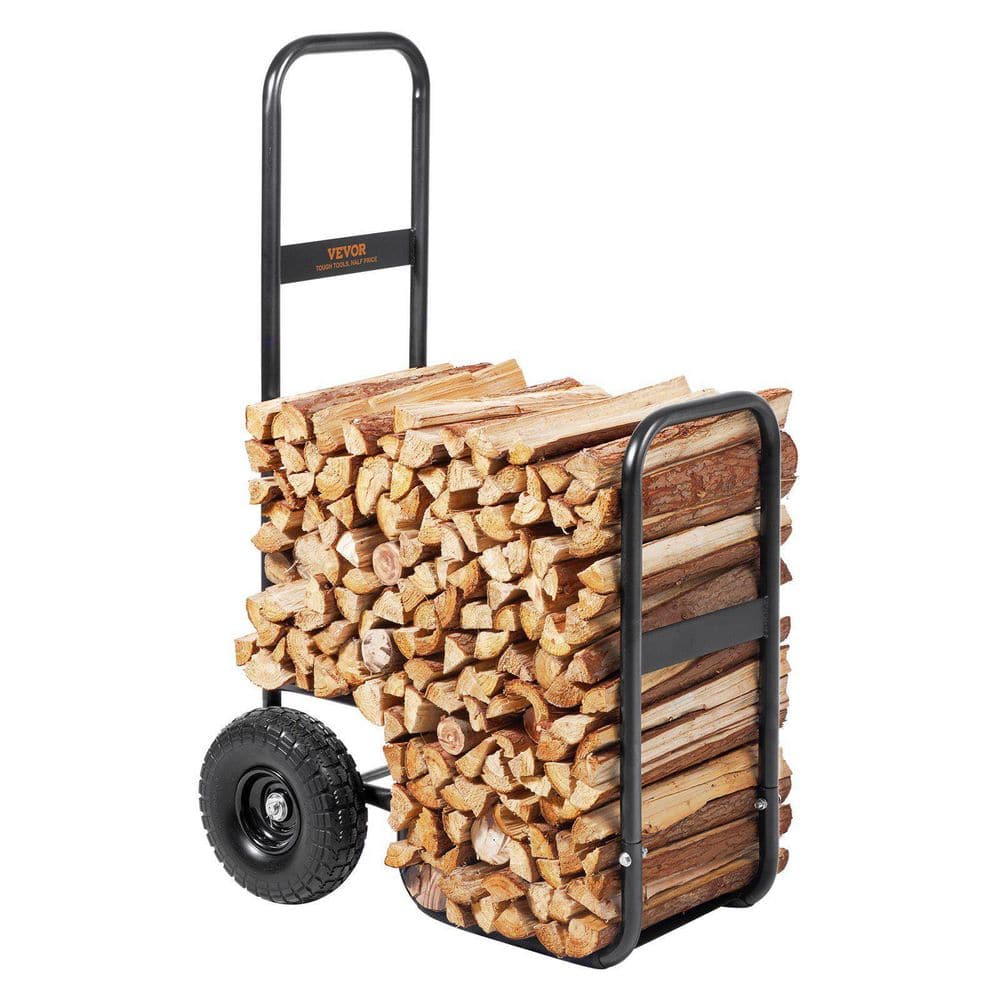 Firewood Log Cart, Wood Rack Storage Mover with PU Wheels and Waterproof Cloth, Heavy Duty Steel Dolly Hauler, Black