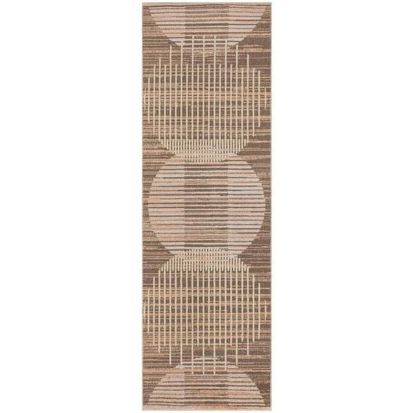 Astra Machine Washable Latte 2 ft. x 6 ft. Graphic Contemporary Runner Area Rug