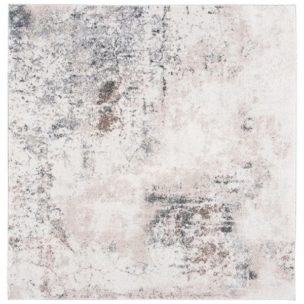 SAFAVIEH Aston Ivory/Gray 5 ft. x 5 ft. Geometric Distressed Square Area Rug