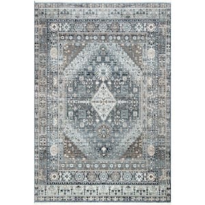 Melani Vintage Medallion Light Blue 9 ft. x 12 ft. Area Rug