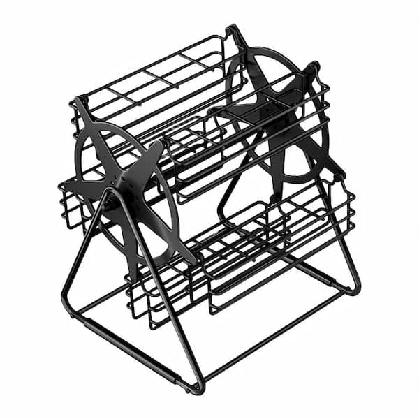 Metal Ferris Wheel Style Rotating Spice Rack with Thick Spice Jars & Labels, Countertop Cabinet Kitchen Organizer, Black