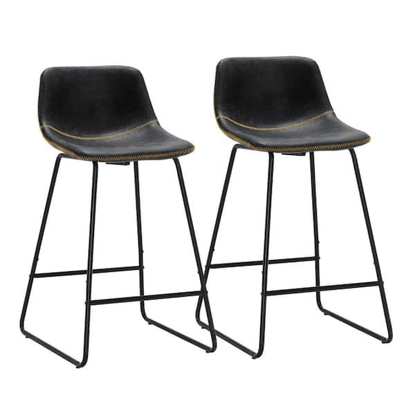 LUE BONA 33.5 in. Gray Faux Leather Bar Stools Metal Frame Counter Height Bar  Stools (Set of 3) 23BS0040-400 - The Home Depot