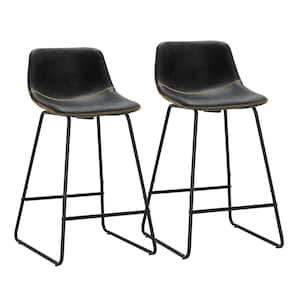 33 in. H Black Faux Leather Low Back Bar Stools Metal Frame Counter Height Bar Stools (Set of 2)