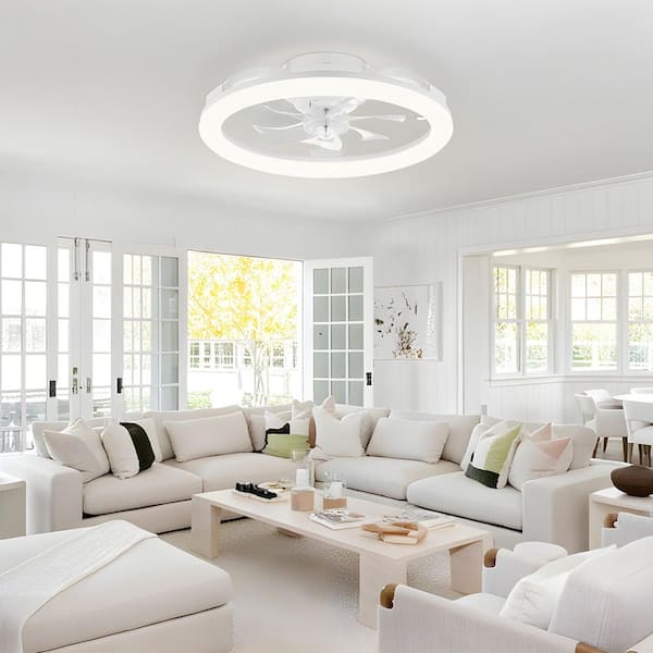 20 in. Smart Indoor Modern White 6-Speed Low Profile Ceiling Fan with Light and Remote/ App Control