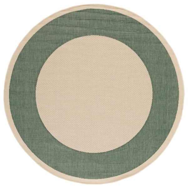 Courtyard Beige/Dark Green 7 ft. x 7 ft. Border Solid Color Indoor/Outdoor Round Area Rug