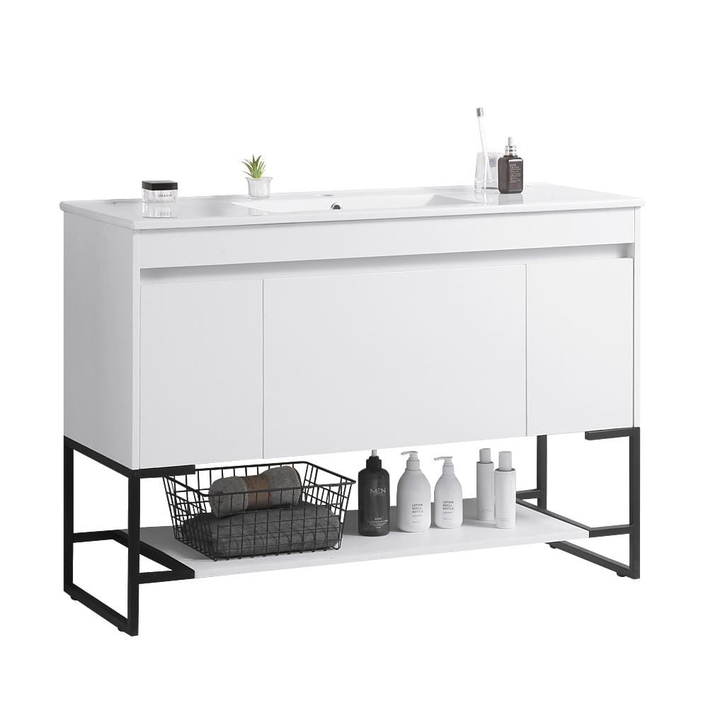 48 in. D × 33.5 in. H Bathroom Vanity with White Top Ceramic Sink, Cabinet