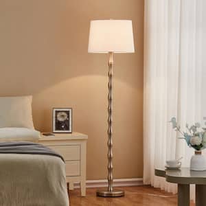 61 in. Brushed Nickel Floor Lamp with White Fabric Shade