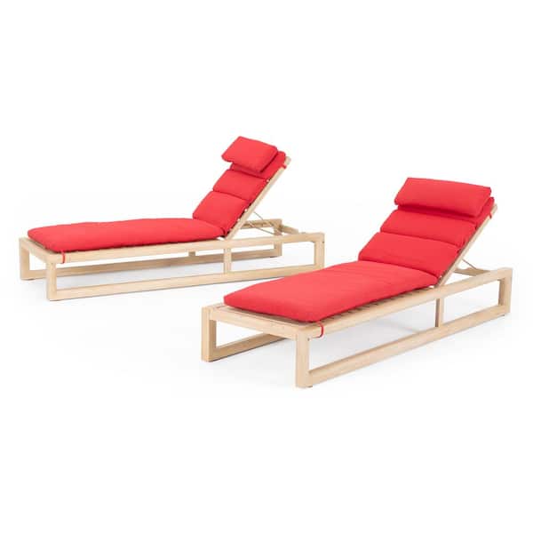 RST BRANDS Benson Wood Outdoor Chaise Lounges with Sunbrella Red Cushions (Set of 2)