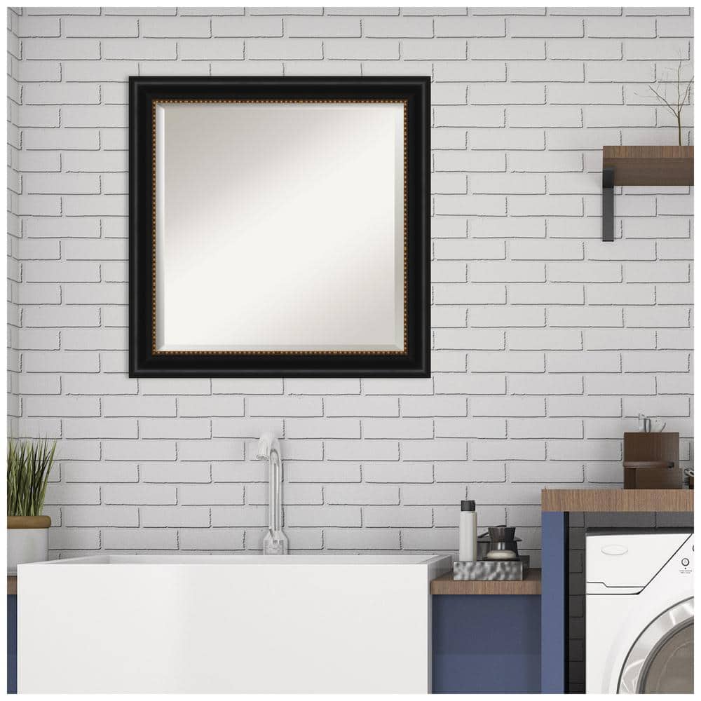 Elegant Manhattan Black and Gold Beaded 24x24 Wall Mirror