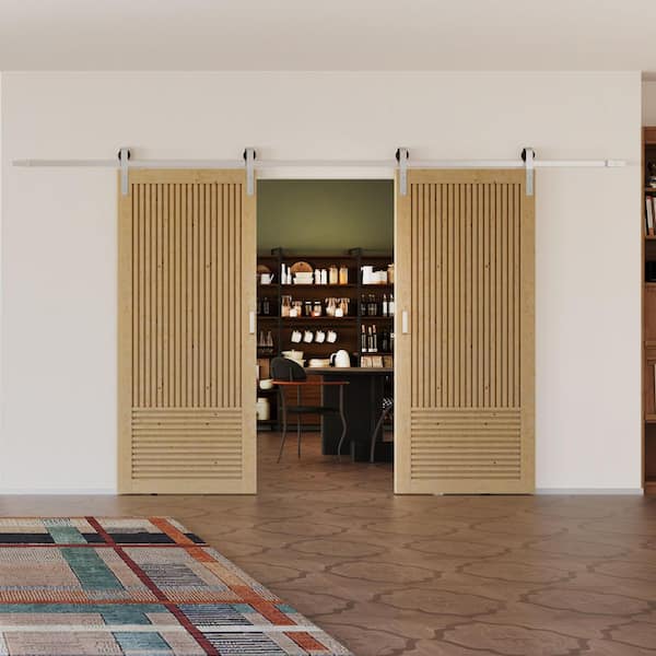 TENONER 42 in. x 84 in. Pine Fluted Vertical and Horizontal Slat