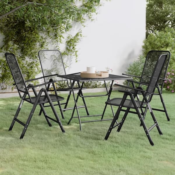 Gray 5-Piece Metal Square Outdoor Dining Table Set
