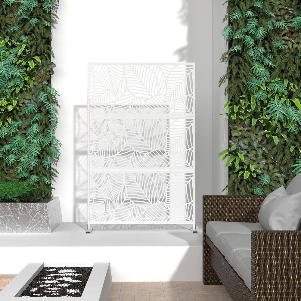 Afoxsos White 76 in. H x 47 in. D Steel Patio Laser Cut Privacy Screen