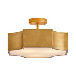 15 in, 3-Light Gold Metal Semi-Flush Mount with Shade