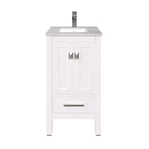 London 20 in. W x 18 in. D x 34 in. H Bathroom Vanity in White with White Carrara Marble Top with White Sink