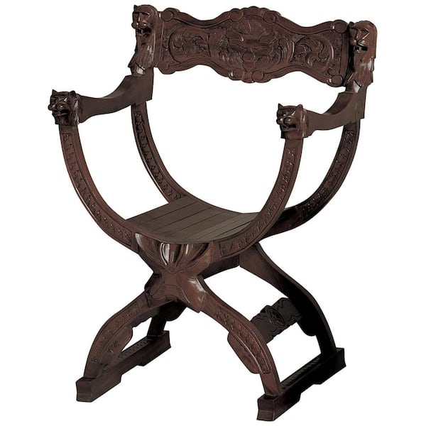 Design Toscano Medieval Cross Walnut Mahogany Frame Chair