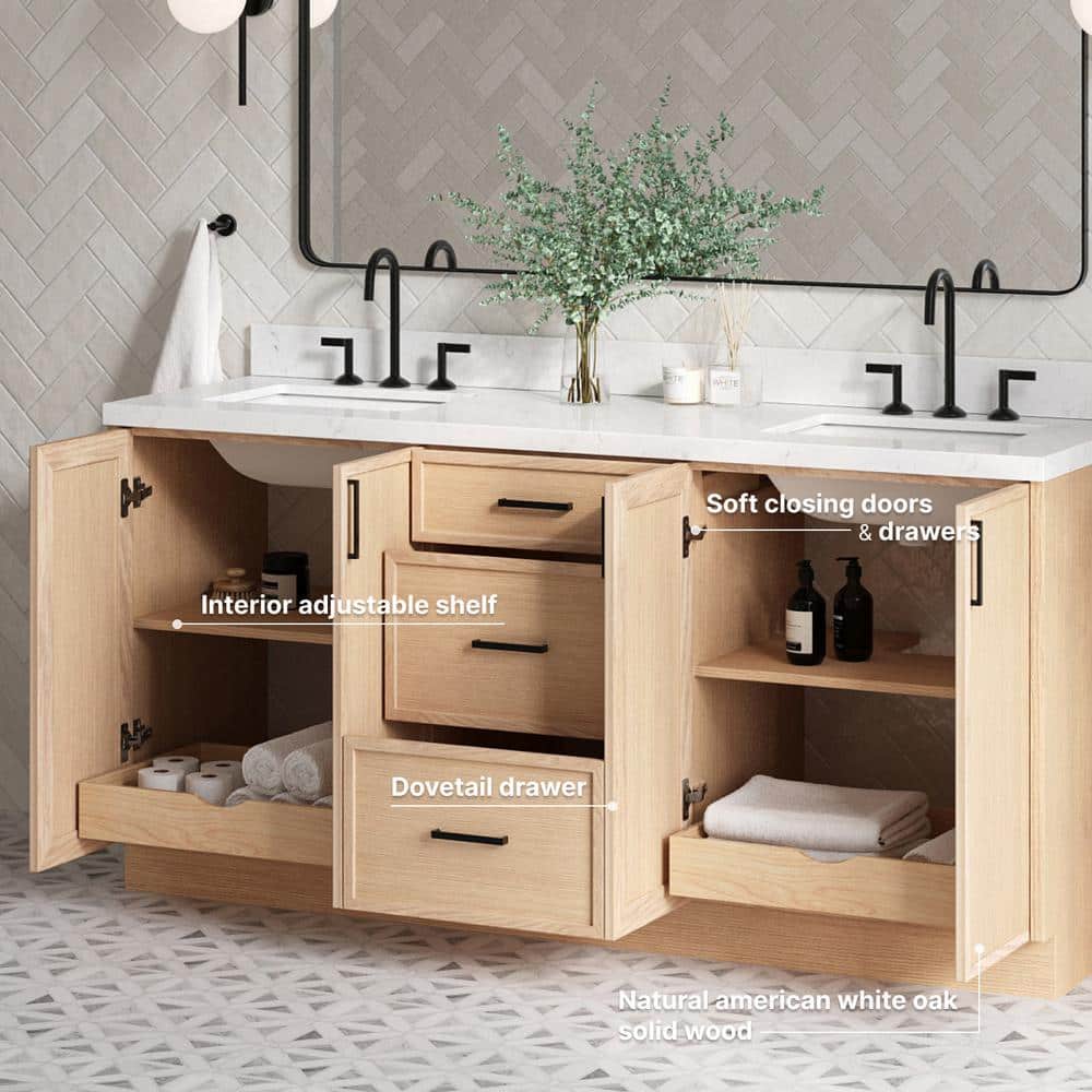 Kelly 72" White Oak Double Basin Vanity with Quartz Top