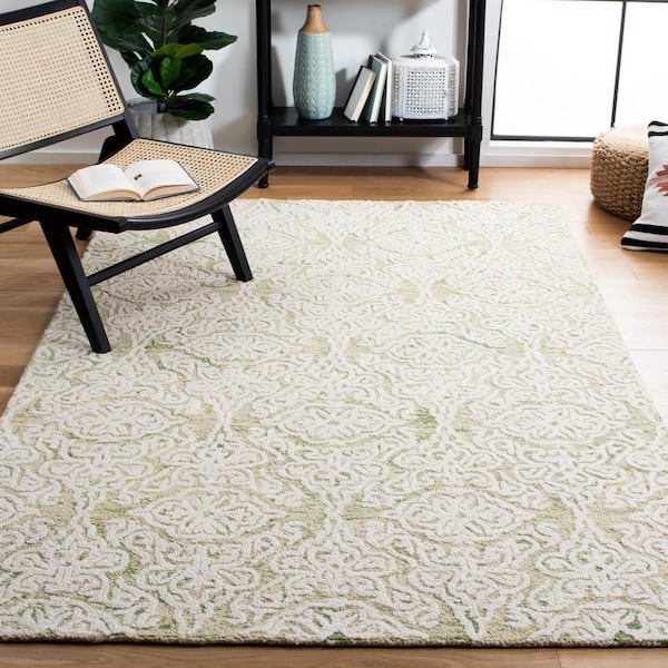 Blossom Light Green/Ivory 8 ft. x 10 ft. Floral Damask Geometric Area Rug