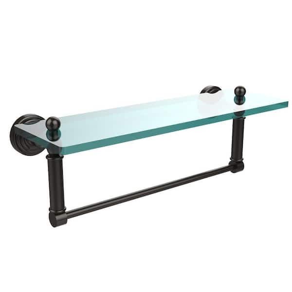 Allied Brass Waverly Place 16 in. L x 5 in. H x 5 in. W Clear Glass Bathroom Shelf with Towel Bar in Oil Rubbed Bronze