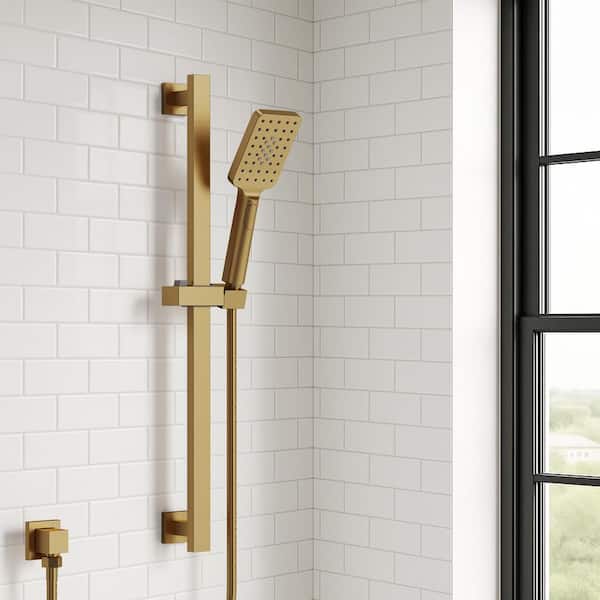 3-Spray Wall Bar Shower Kits 1.8 GPM with Handheld Shower in Brushed Gold