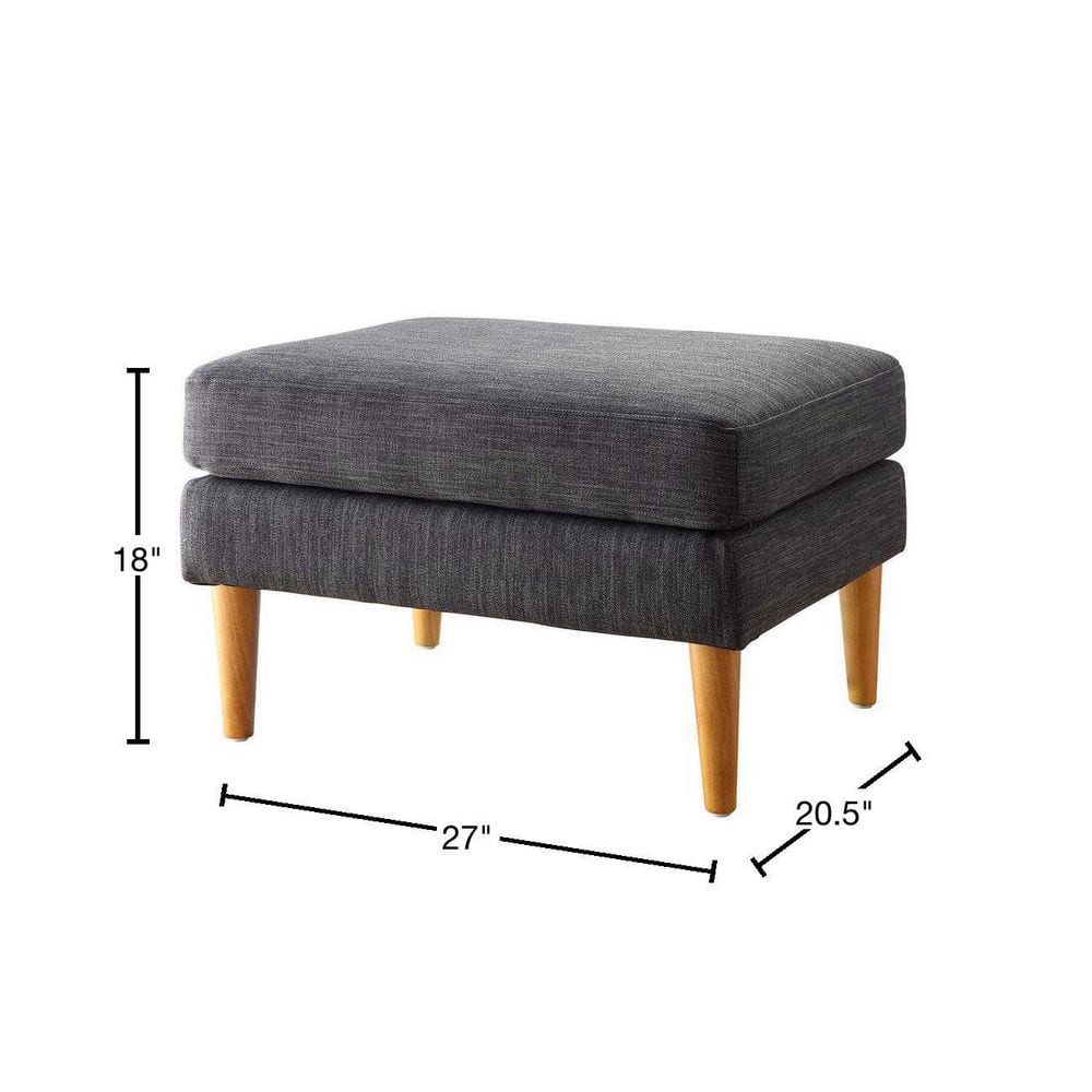 Gray Round Mid Century Ottoman with Solid Wood Legs
