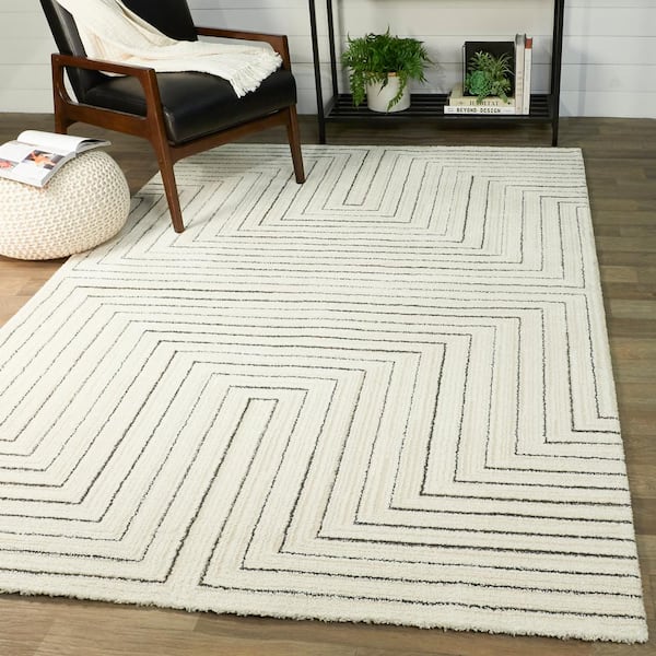Carmody Cream 5 ft. x 7 ft. Modern Stripe Area Rug
