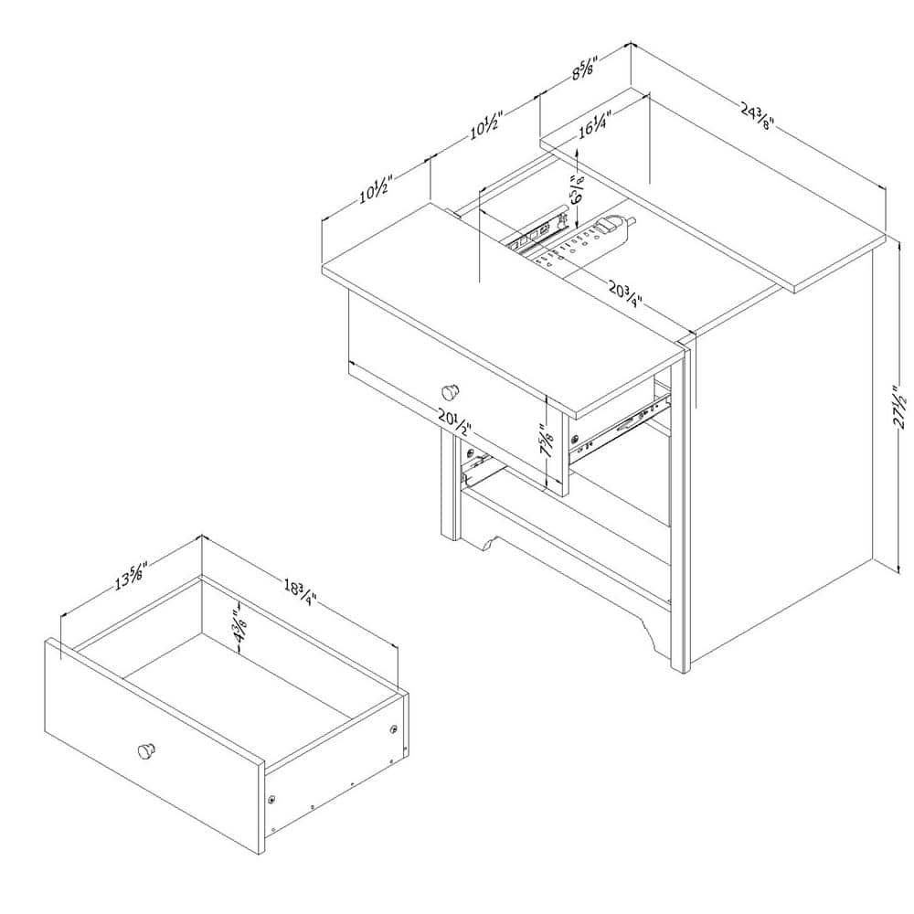 Black 2-Drawer Nightstand with Charging Station