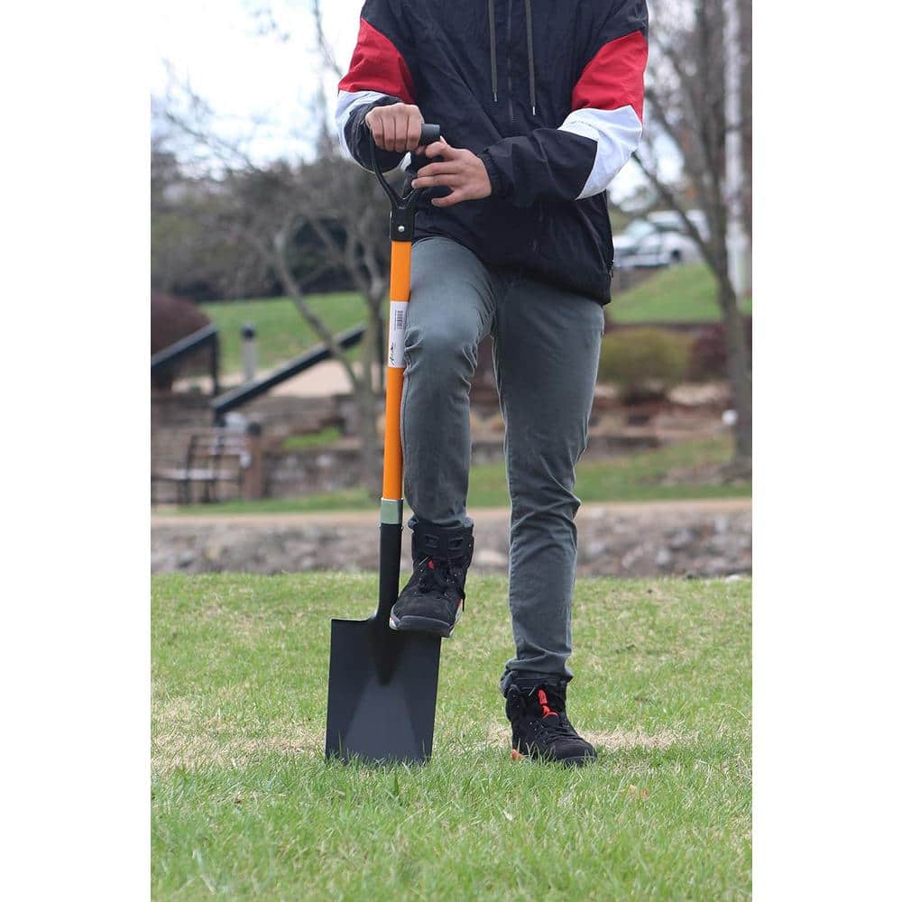 Heavy-Duty Orange Fiberglass D-Handle Steel Spade Shovel, 41 Inches