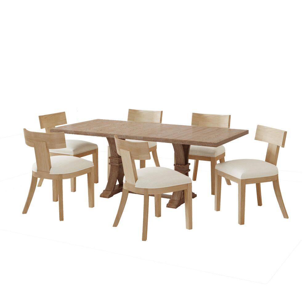 Myers 7-Piece Expandable Rectangle Dining Set with Cushioned Seats, Solid Wood Frame, Natural and Beige