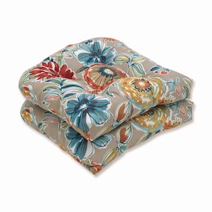 Floral 19 in. x 19 in. Outdoor Dining Chair Cushion in Tan/Blue/Green (Set of 2)