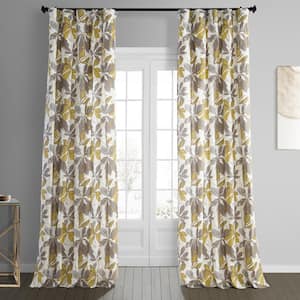 Sunny Day Gold Printed Cotton 50 in. W x 108 in. L Rod Pocket Room Darkening Curtain (1 Panel)