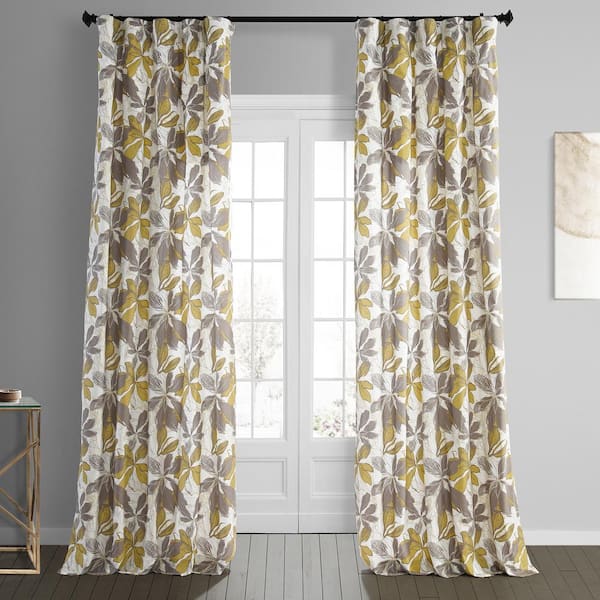 Exclusive Fabrics & Furnishings Sunny Day Gold Printed Cotton 50 in. W x 96 in. L Rod Pocket Room Darkening Curtain (1 Panel)
