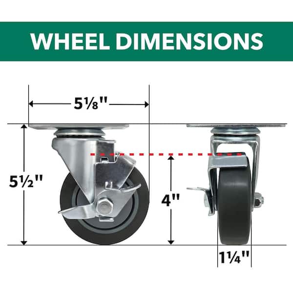 Everbilt - 4 in. Gray Rubber Like TPR and Steel Swivel Plate Caster with Locking Brake and 250 lb. Load Rating