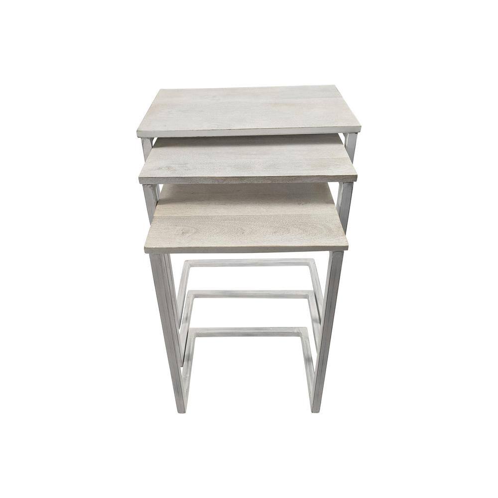 Addison Whitewash Mango Wood and Iron 3-Piece Nesting Table Set