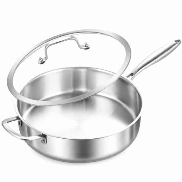 5.5 qt. 12.3 in. Tri-Ply Stainless Steel Saute Pan with Lid, Fast Even Heat, Dishwasher Oven Safe, Induction