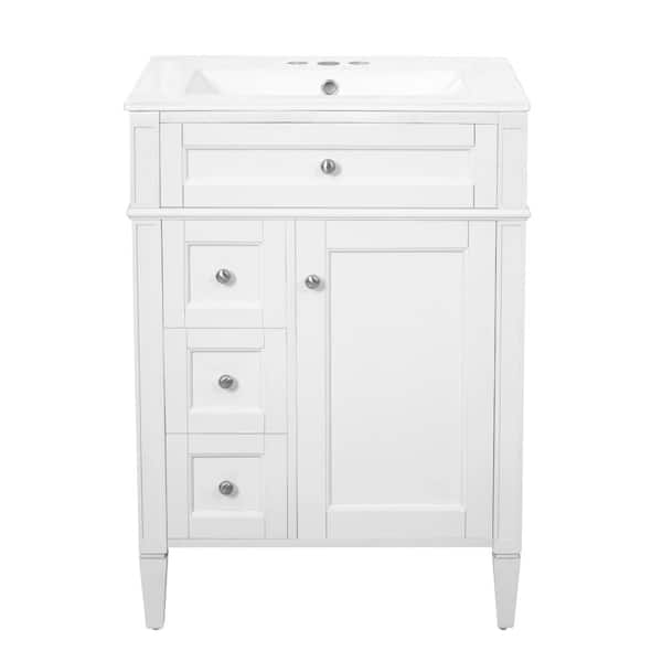 24 Inch White Bathroom Vanity with Sink Top, 2 Drawers & Tip-Out Drawer Storage Cabinet