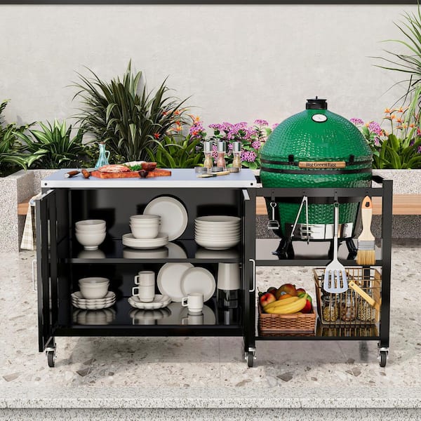 FUFU&GAGA 60.8 in. Outdoor Kitchen Grill Cart with Stainless Steel