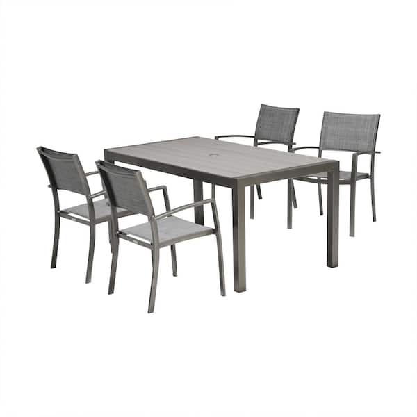 Armen Living Solana 5-Piece Aluminum Outdoor Dining Set with Cosmos Grey Wood Top